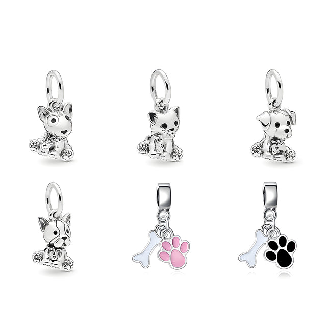 6PCS Set Colgantes Perro, Diversos Diseños y Huellas, Acero Inoxidable