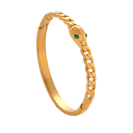Pulsera De Acero Con Cadena Torcida Y Serpiente De Ojos Verdes