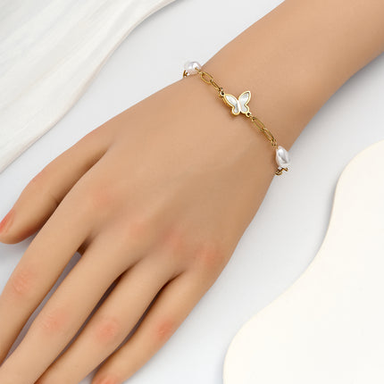 Pulsera De Perlas Con Diseño De Mariposa Elegante En Cobre Chapado En Oro 14K