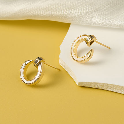 Aretes De Presión Con Diseño Semicírculos Dorados De Cobre Chapado En Oro 14K