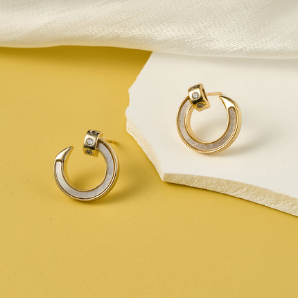 Aretes De Presión Con Diseño Semicírculos Dorados De Cobre Chapado En Oro 14K
