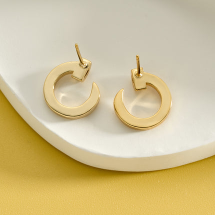 Aretes De Presión Con Diseño Semicírculos Dorados De Cobre Chapado En Oro 14K