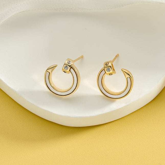 Aretes De Presión Con Diseño Semicírculos Dorados De Cobre Chapado En Oro 14K