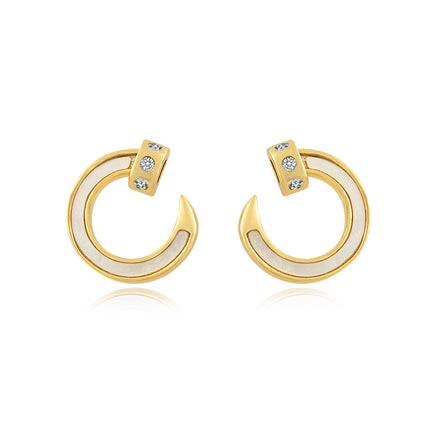Aretes De Presión Con Diseño Semicírculos Dorados De Cobre Chapado En Oro 14K